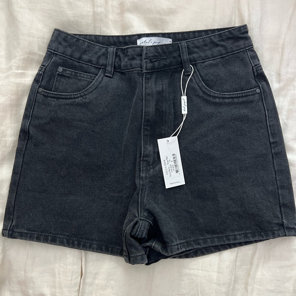 High-Rise Black Women's Ostia Denim Shorts from Petal and Pup